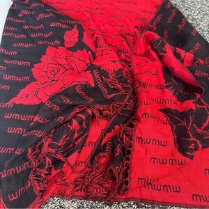 Miu Miu Red and Black Floral Scarf - as is